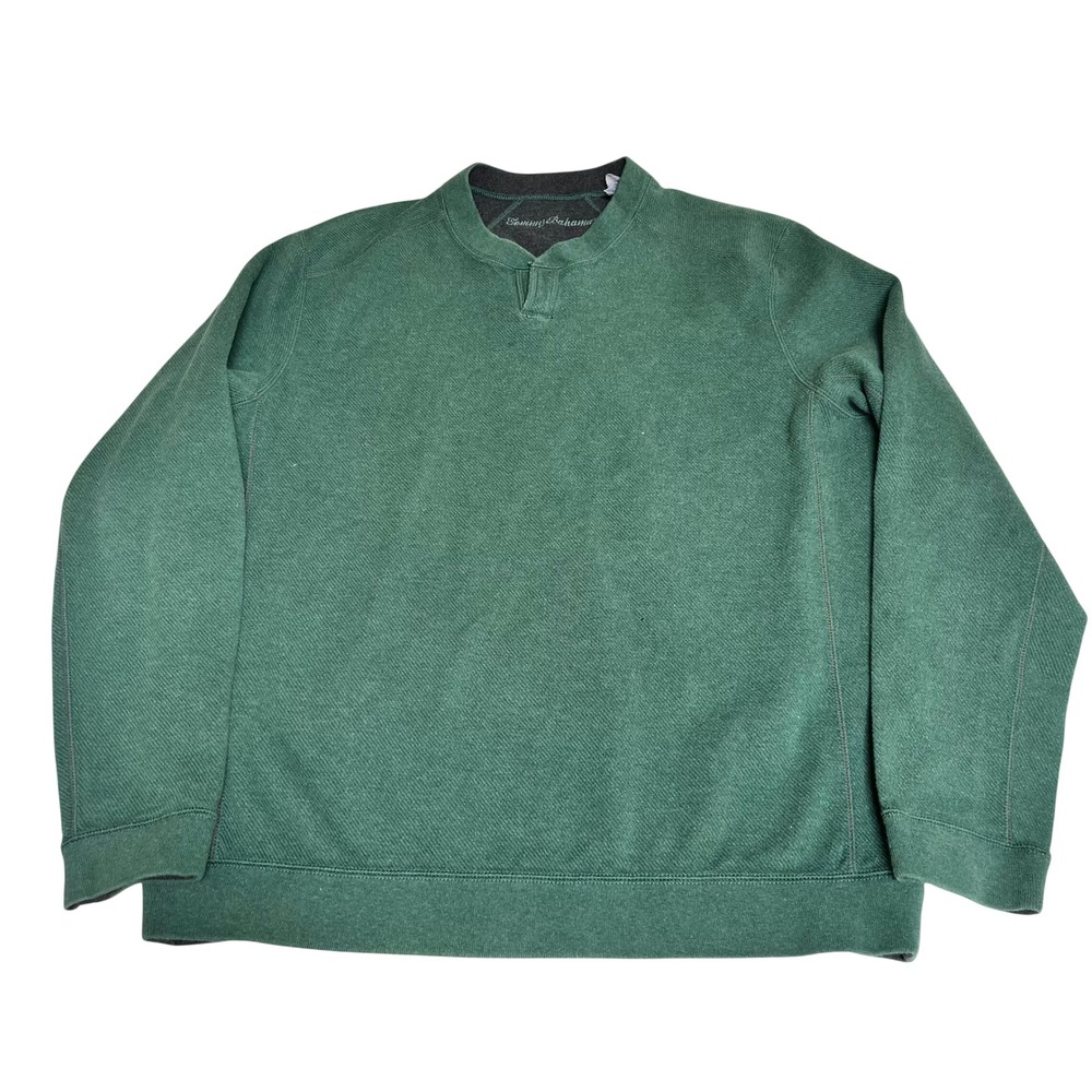 Tommy Bahama Mens Reversible Sweatshirt Green Charcoal Grey Cotton Pullover L